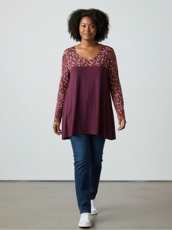 Lane Bryant Tops - 🩷🔥💜 NWT Lane Bryant Womens 18-20 Plum Tint Flowers V-neck Long Sleeve Tunic Top